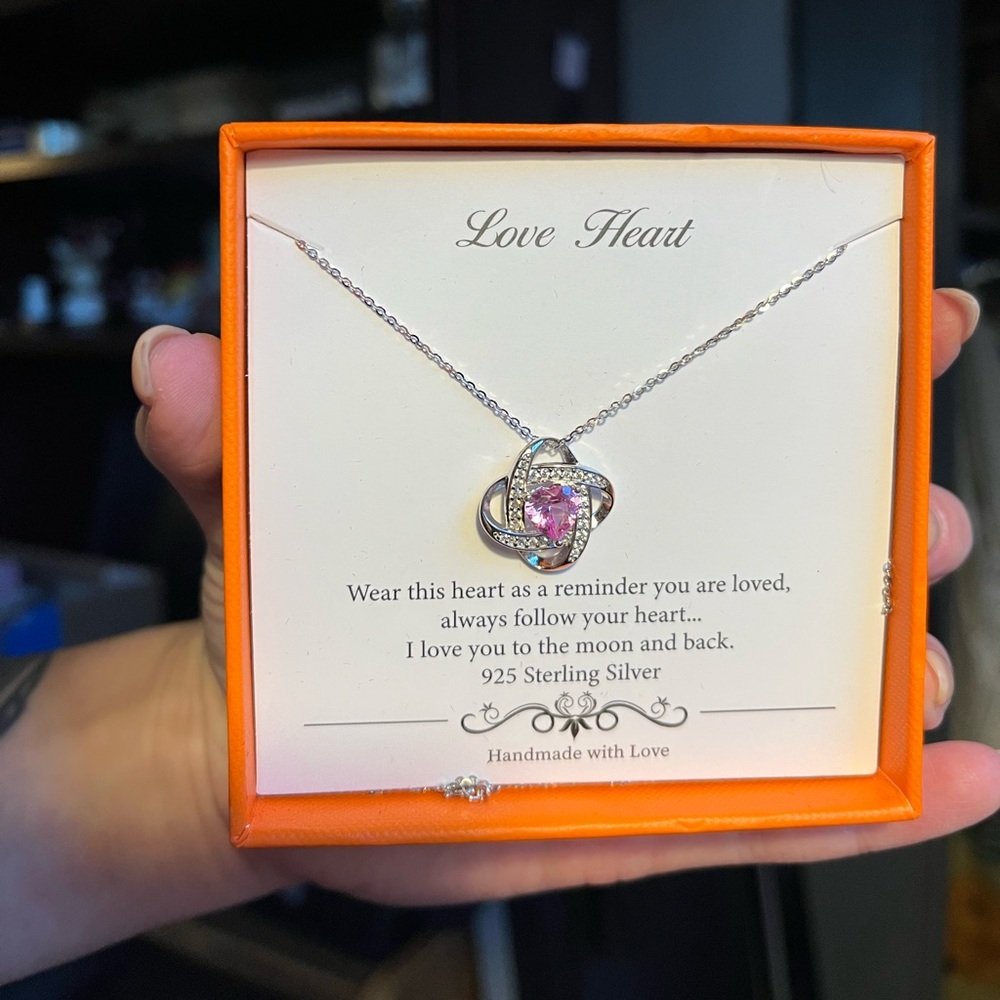 NEW Sterling Silver Pink Heart Pendant Necklace - Love Heart